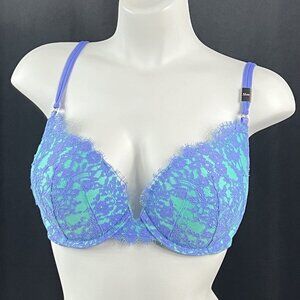 Victoria's Secret Very Sexy Bra Lace Underwire Padded Size 36C Teal Lavender